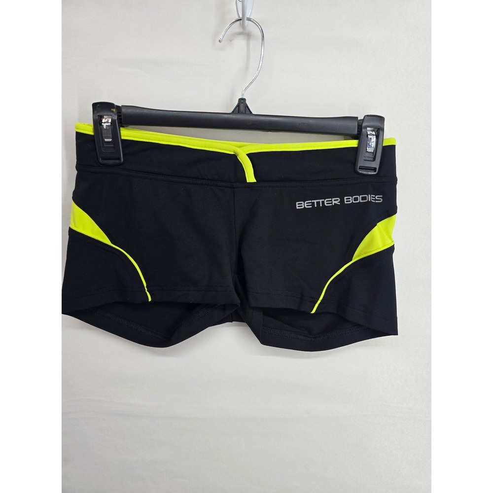 Better Bodies Womens Black Neon Green Athletic Gym Booty Shorts Size M
